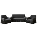 SOGA Home & Living Bundle – 2 Dark Grey 1-Seater & 3-Seater Sofa Covers with Ruffled Skirt