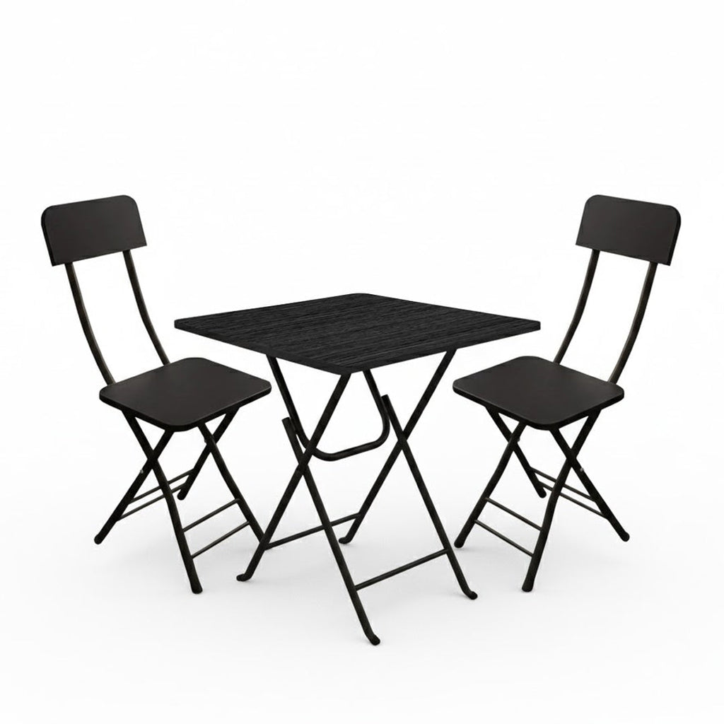 SOGA Home & Living Bundle – Black Folding Dining Table & 2 Foldable Chairs for Home Decor