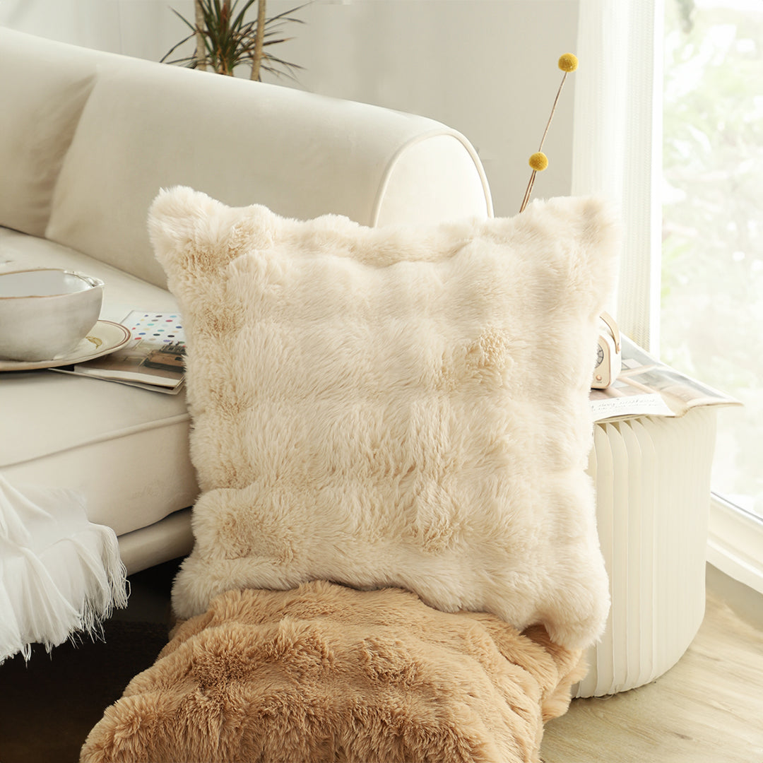 SOGA 50cm Throw Pillow Light  Camel Color with Rabbit  Square Cushion for Living Room Home Decor